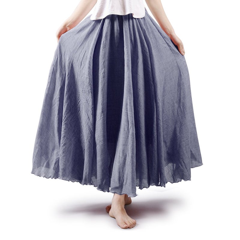 OCHENTA Women's Casual Cotton Long Maxi Skirt Flowy Boho for Summer Beach Goth Fairy Renaissance Weekend Skirts 95CM Grey - Image 1